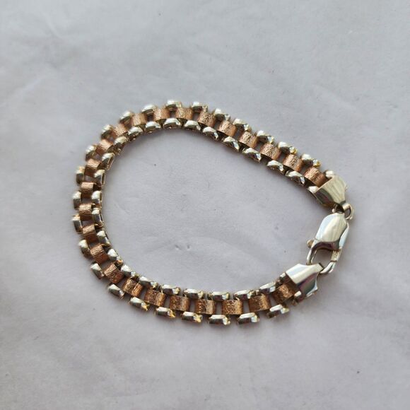 Sterling Silver Bracalet Two Tone Rose Gold Wash Vermeil Vintage 7" EUC - Picture 5 of 12